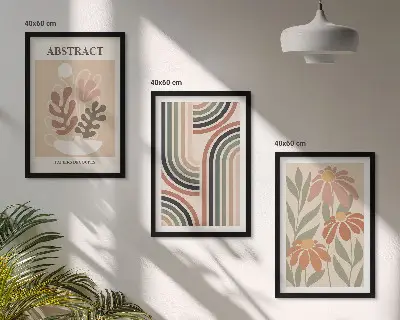 Set of 3 framed wall art pieces Abstract plants in pastels