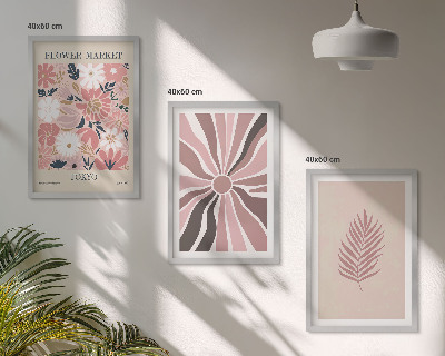 Three-piece wall art piece Floral leaf patterns and geometry