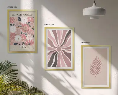 Three-piece floral and geometric wall art set featuring leaf patterns and geometry