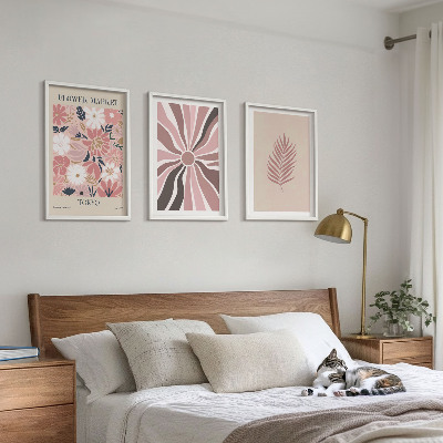 Three-piece wall art piece Floral leaf patterns and geometry
