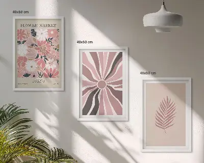 Three-piece floral and geometric wall art set featuring leaf patterns and geometry