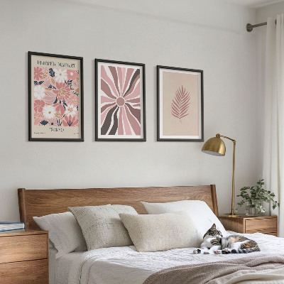 Three-piece wall art piece Floral leaf patterns and geometry