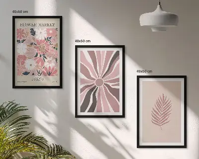 Three-piece floral and geometric wall art set featuring leaf patterns and geometry