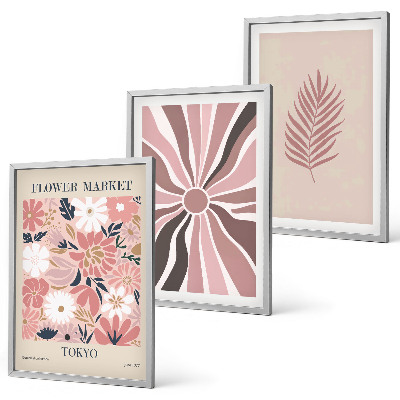 Three-piece wall art piece Floral leaf patterns and geometry