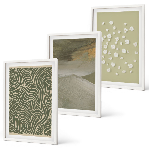 Set of 3 framed wall art pieces Abstract floral wavy patterns