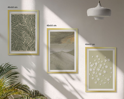 Set of 3 framed wall art pieces Abstract floral wavy patterns