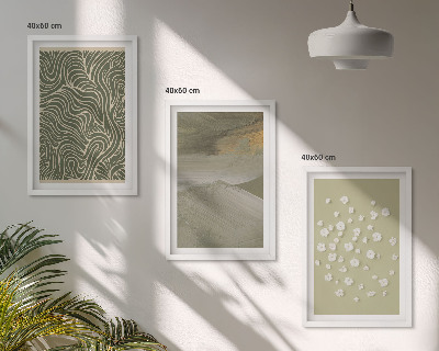 Set of 3 framed wall art pieces Abstract floral wavy patterns