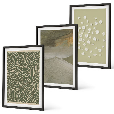 Set of 3 framed wall art pieces Abstract floral wavy patterns
