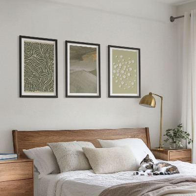 Set of 3 framed wall art pieces Abstract floral wavy patterns