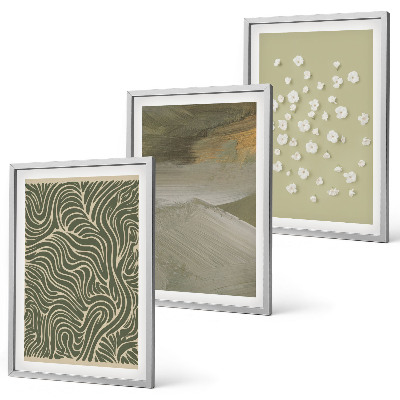Set of 3 framed wall art pieces Abstract floral wavy patterns