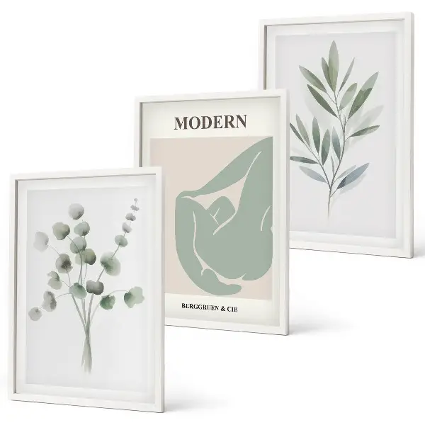 Wall art set with green plant motifs