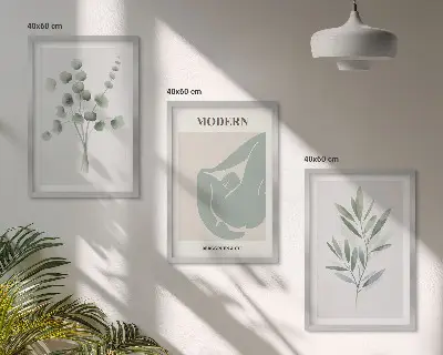 Wall art set with green plant motifs