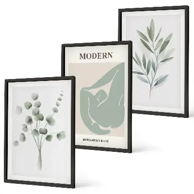 Wall art set with green plant motifs