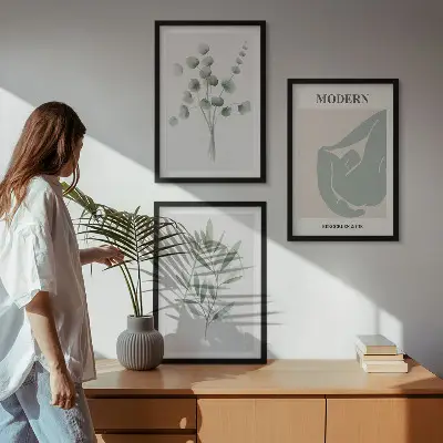 Wall art set with green plant motifs