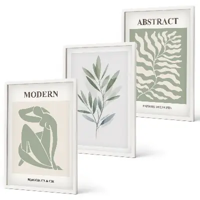 Three-piece wall art set with Matisse watercolor boho design