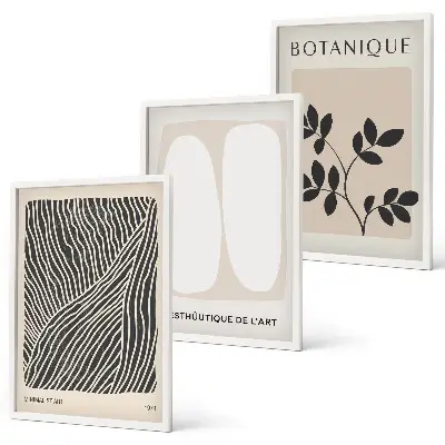 Set of 3 framed wall art pieces Plant patterns and lines