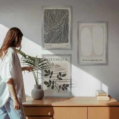 Set of 3 framed wall art pieces Plant patterns and lines