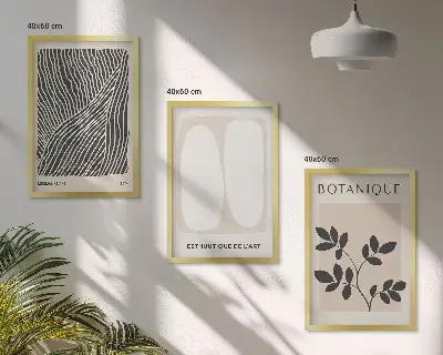 Set of 3 framed wall art pieces with plant patterns and line art designs
