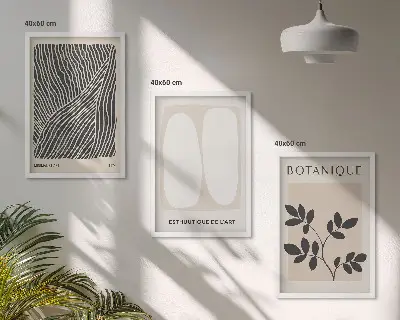 Set of 3 framed wall art pieces Plant patterns and lines
