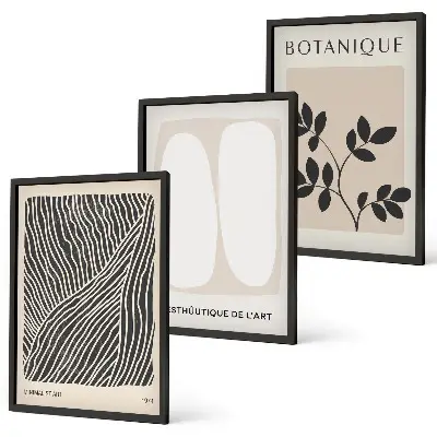 Set of 3 framed wall art pieces Plant patterns and lines