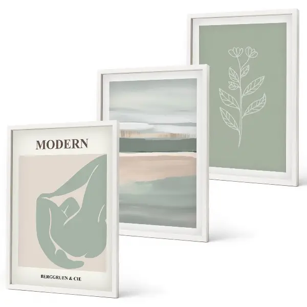 Abstract pastel plant shapes wall art set of 3 framed pieces