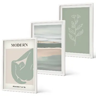 Set of 3 framed wall art pieces Abstract pastel plant shapes