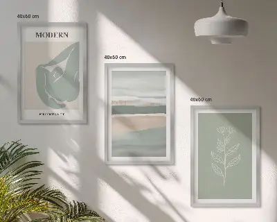 Set of 3 framed wall art pieces Abstract pastel plant shapes