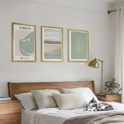 Abstract pastel plant shapes wall art set of 3 framed pieces
