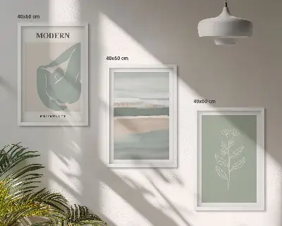 Abstract pastel plant shapes wall art set of 3 framed pieces