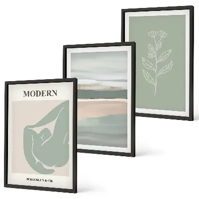 Set of 3 framed wall art pieces Abstract pastel plant shapes