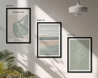 Set of 3 framed wall art pieces Abstract pastel plant shapes