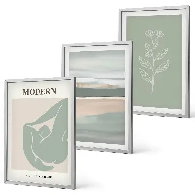 Set of 3 framed wall art pieces Abstract pastel plant shapes