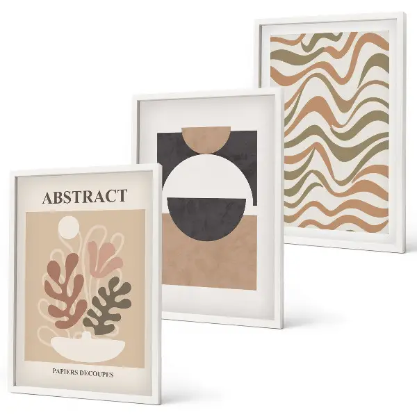 Three-piece abstract shapes wall art patterned canvas print set