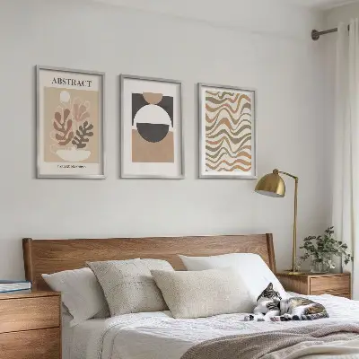 Three-piece abstract shapes wall art patterned canvas print set