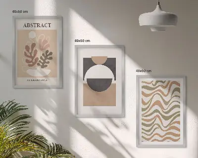 Three-piece abstract shapes wall art patterned canvas print set