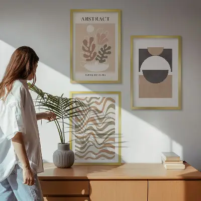 Three-piece abstract shapes wall art patterned canvas print set