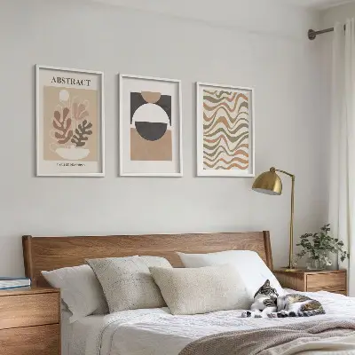 Three-piece abstract shapes wall art patterned canvas print set