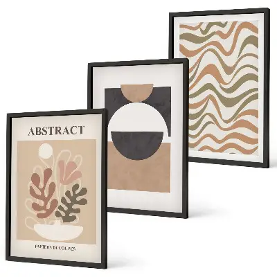 Three-piece abstract shapes wall art patterned canvas print set