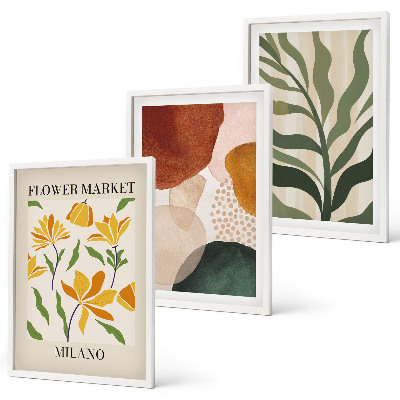 Set of 3 framed wall art pieces Floral abstract shapes