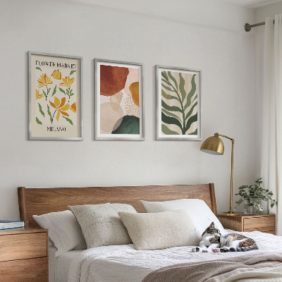 Set of 3 framed wall art pieces Floral abstract shapes