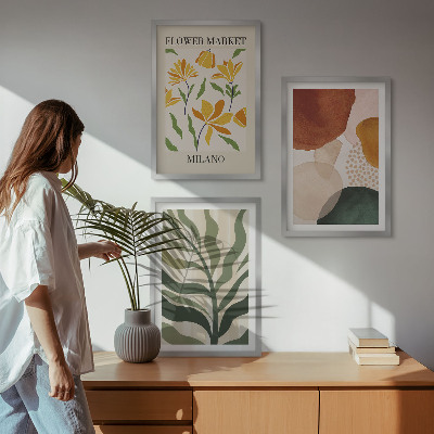 Set of 3 framed wall art pieces Floral abstract shapes