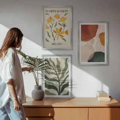 Floral abstract shapes wall art set of 3 framed pieces