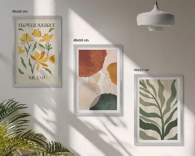 Floral abstract shapes wall art set of 3 framed pieces
