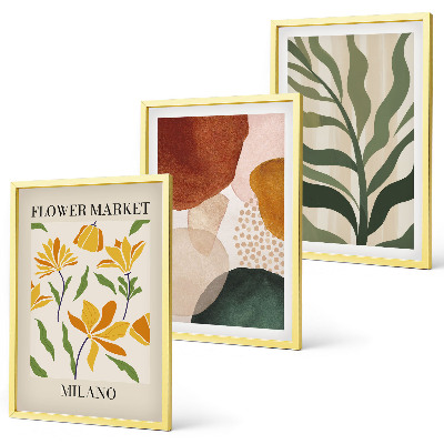 Set of 3 framed wall art pieces Floral abstract shapes