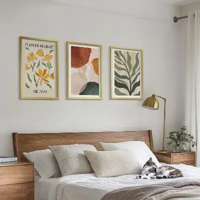 Floral abstract shapes wall art set of 3 framed pieces