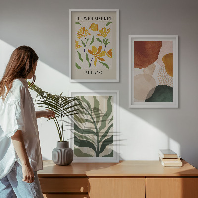 Set of 3 framed wall art pieces Floral abstract shapes