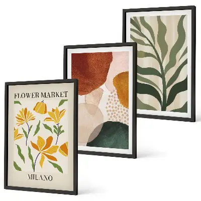 Floral abstract shapes wall art set of 3 framed pieces