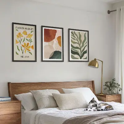 Floral abstract shapes wall art set of 3 framed pieces
