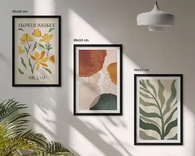 Floral abstract shapes wall art set of 3 framed pieces