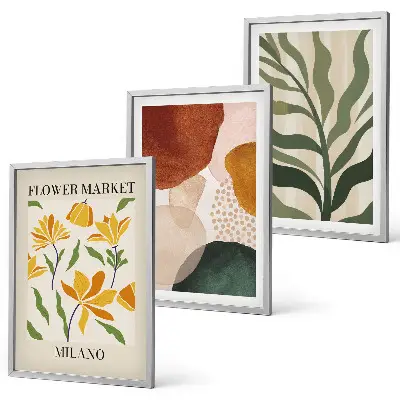 Floral abstract shapes wall art set of 3 framed pieces